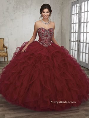 red velvet quinceanera dress